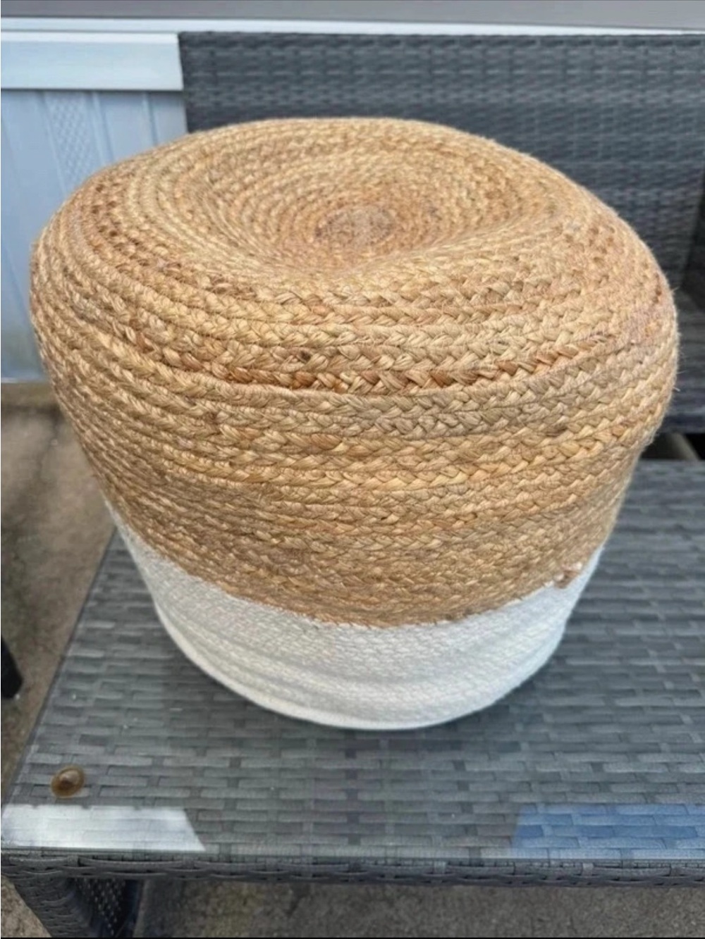 Natural & White Jute Pouf Ottoman - Neutral Accent Pouf